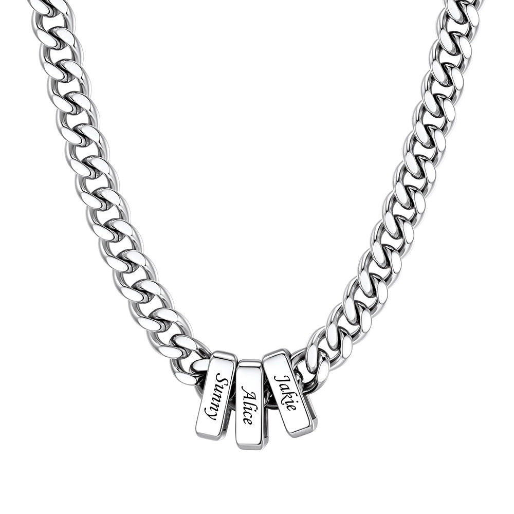 3 Name Cuban Link Necklace Steel 9MM