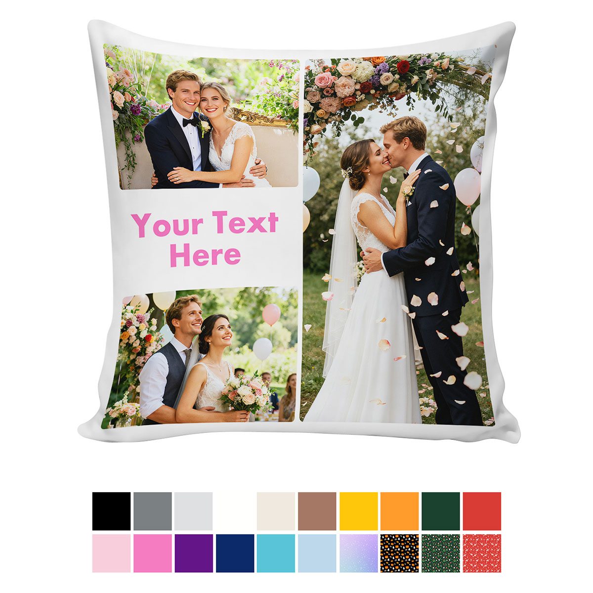 3 Photos Throw Pillow with Picture and Text Size
