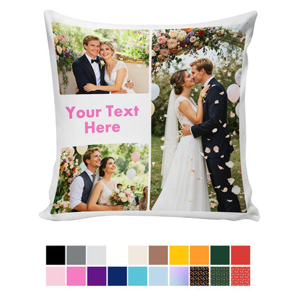 3 Photos Throw Pillow with Picture and Text Size