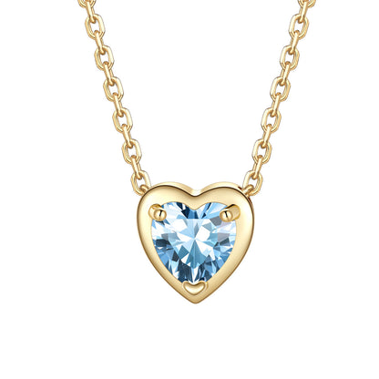 Heart March Birthstone Necklace on a white background