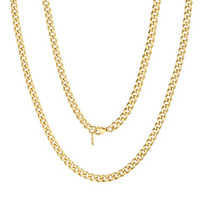 4.8mm Width Cuban Link Chain Necklace Gold Plated