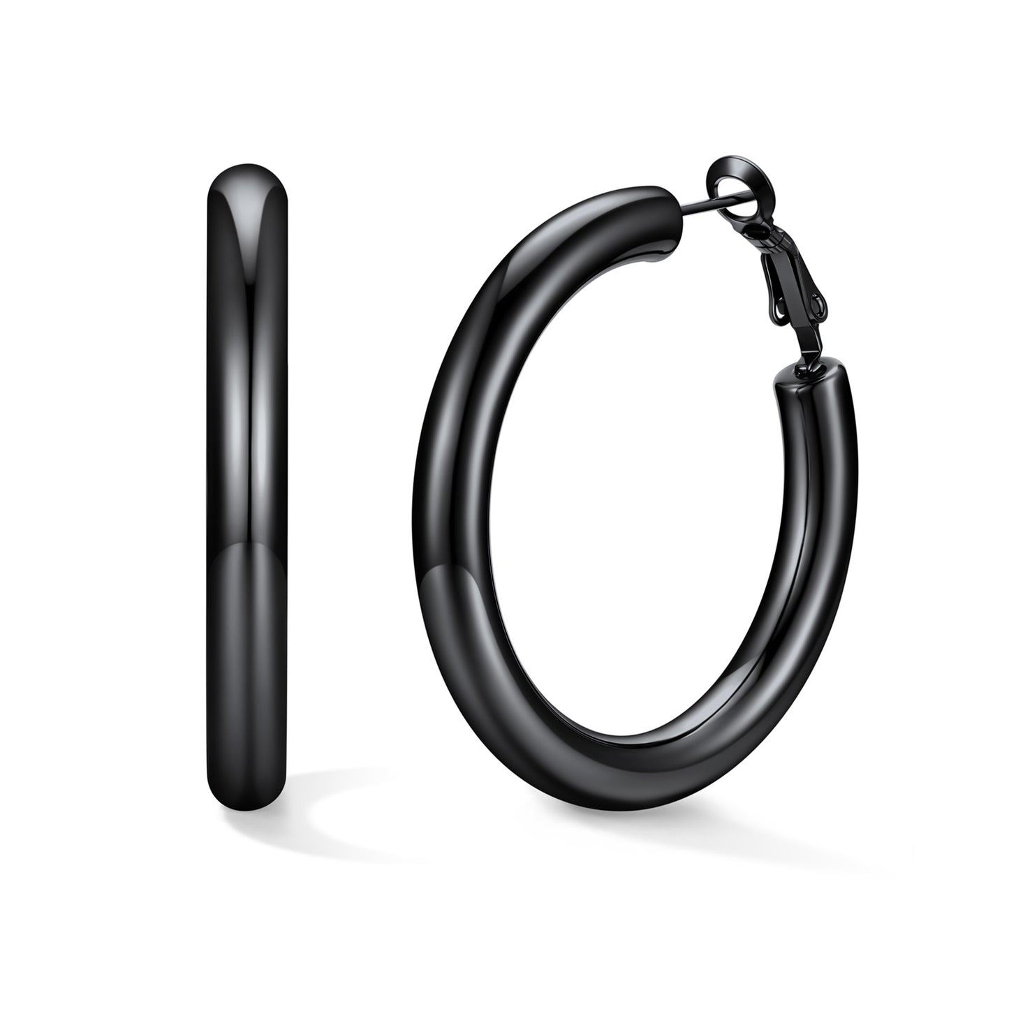 40mm Black hoop earrings on a white background
