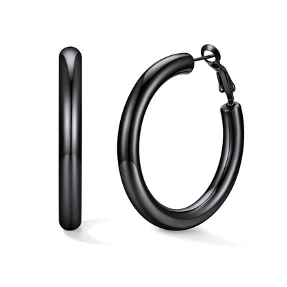 40mm Black hoop earrings on a white background