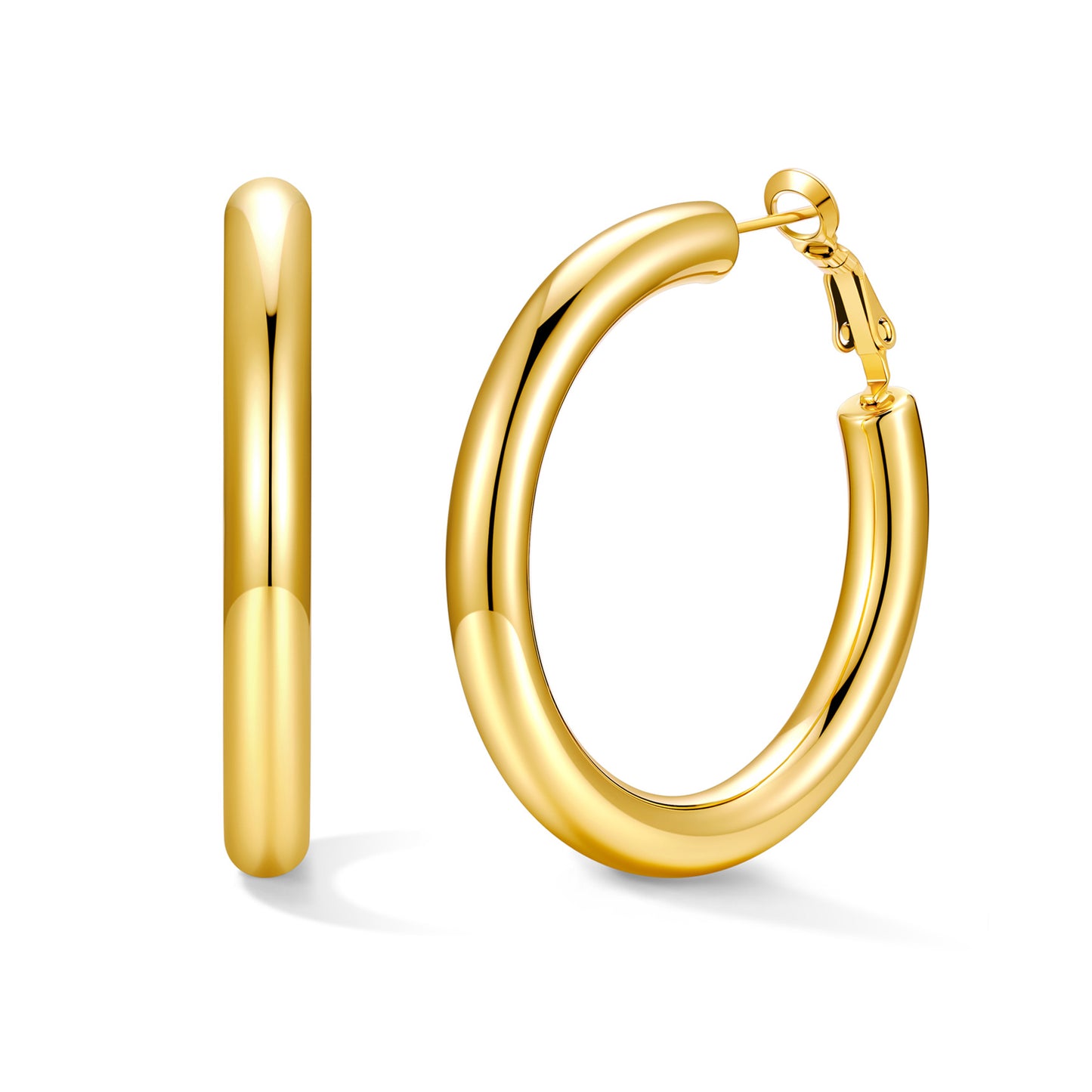 40mm Gold hoop earrings on a white background