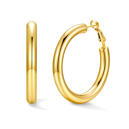 40mm Gold hoop earrings on a white background