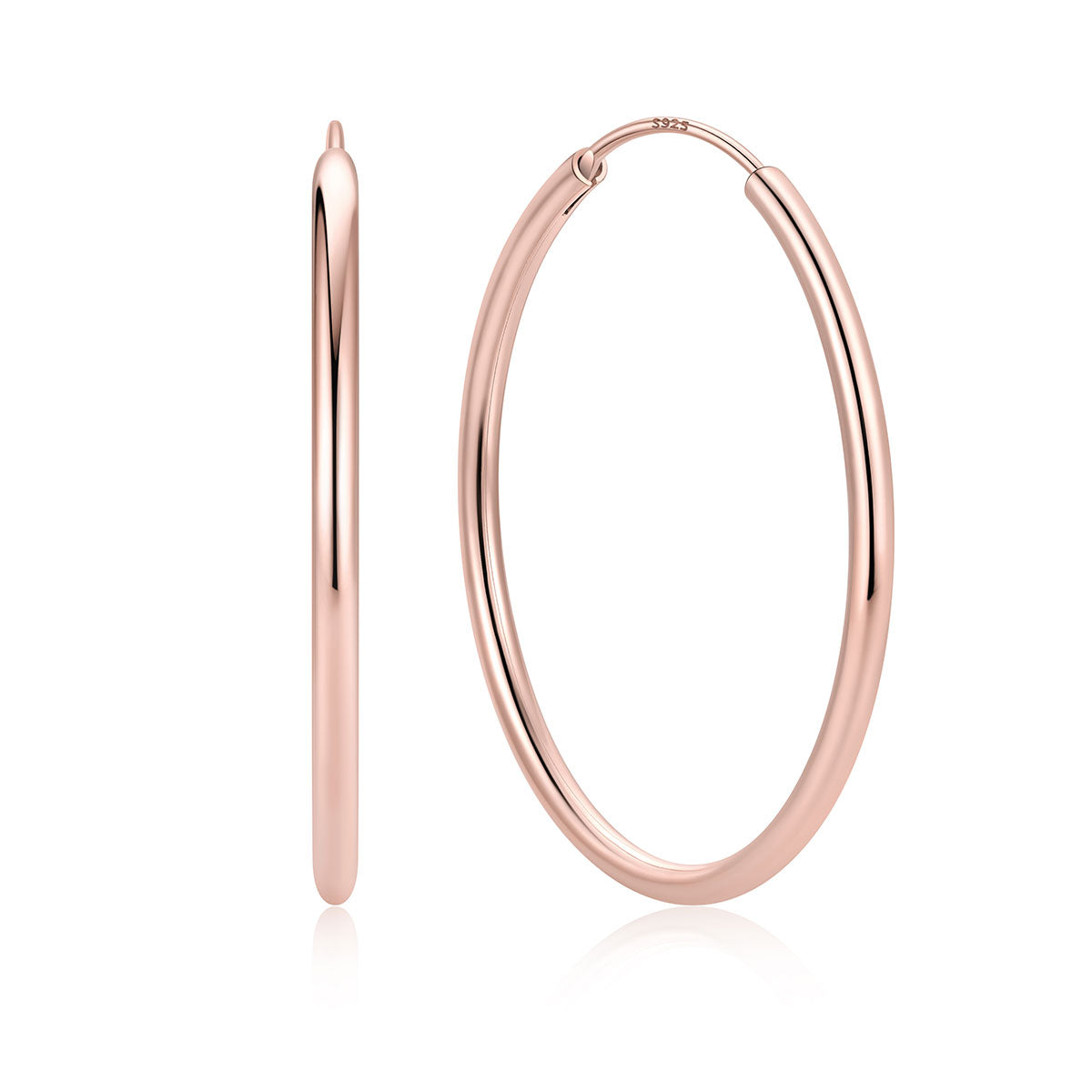 40mm Rose gold hoop earrings on a white background