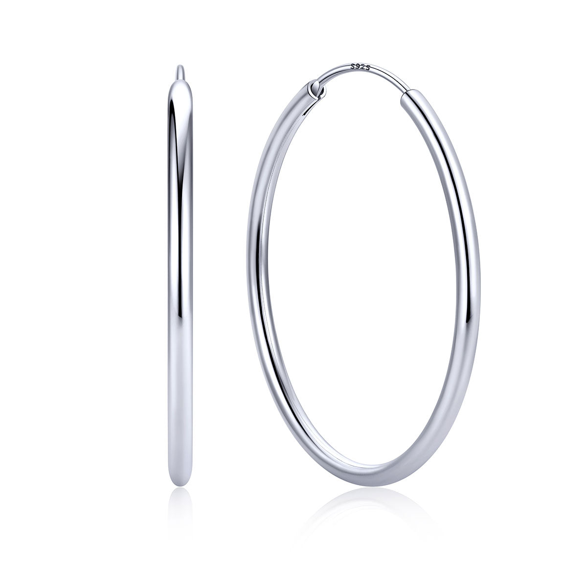 40mm Silver hoop earrings on a white background