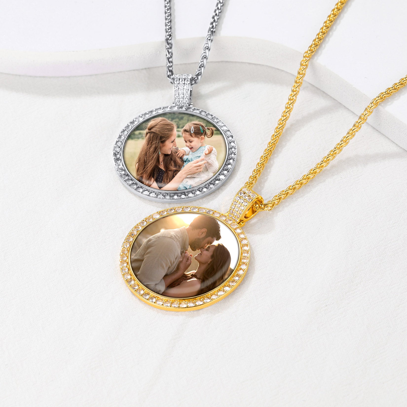 Customized Engraving Photo Necklace CZ Picture Pendant Necklace