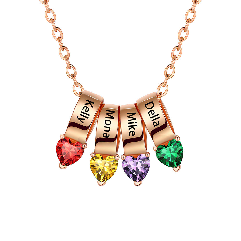 4 Heart Rose Gold Birthstone Necklace for Women BSP210067