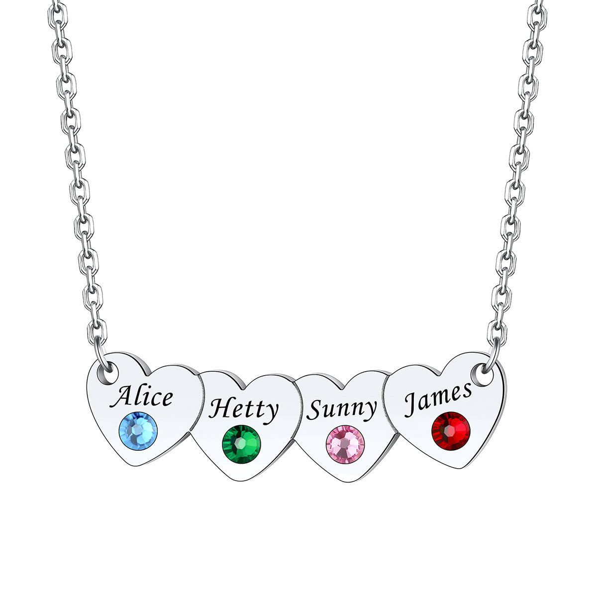 4 Hearts Name Birthstone Necklace