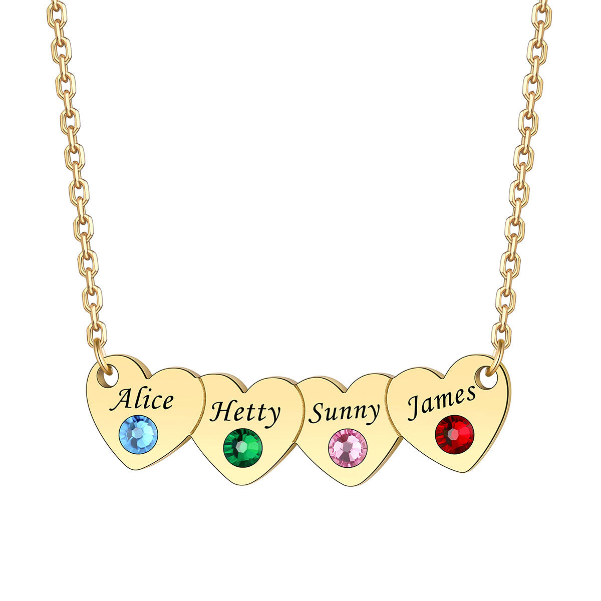  4 Hearts Name Birthstone Necklace Dimension