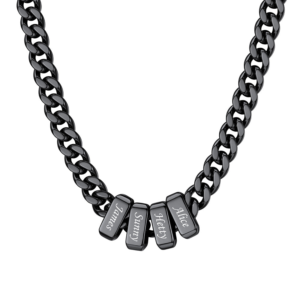 4 Name Cuban Link Necklace Black 7MM