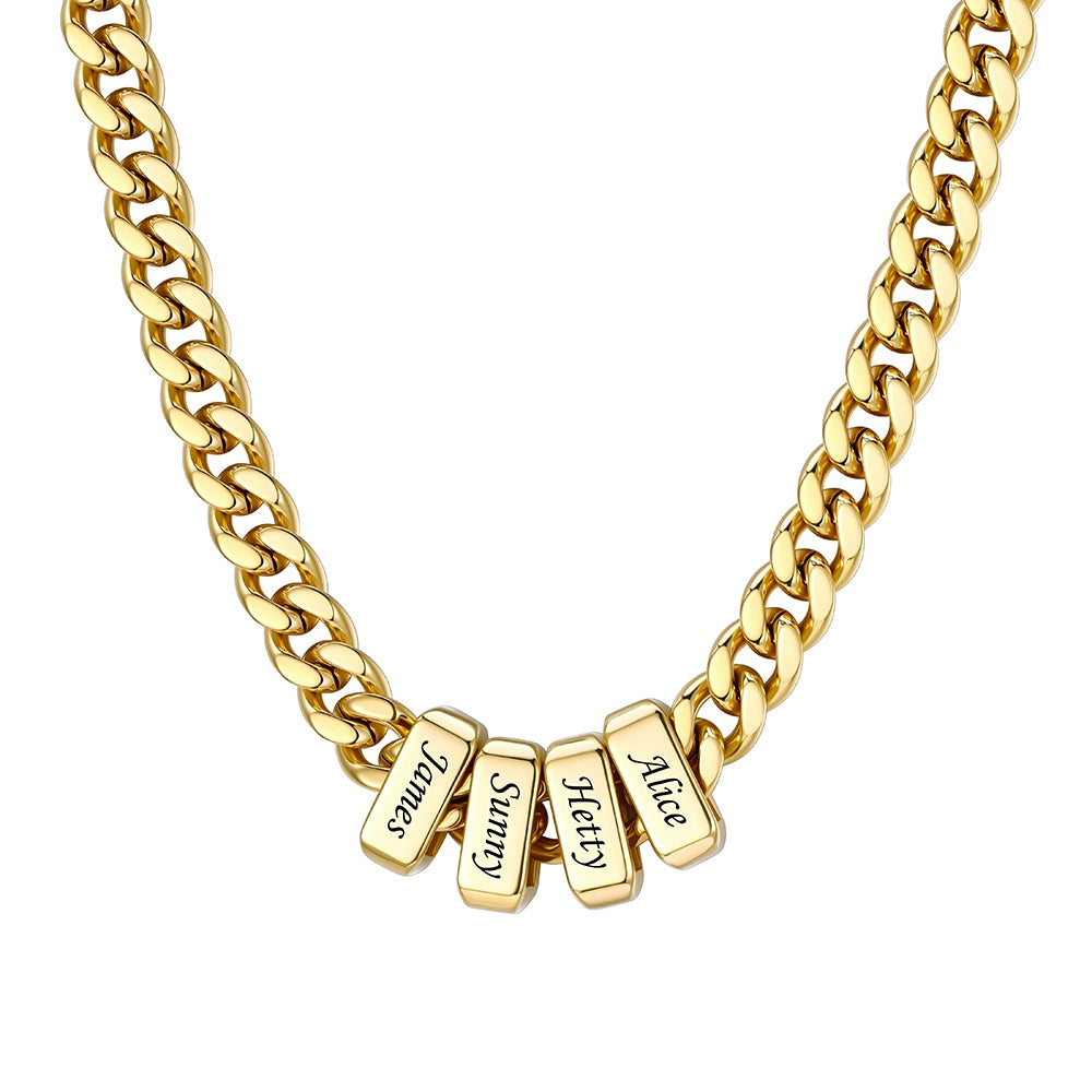4 Name Cuban Link Necklace Gold 7MM