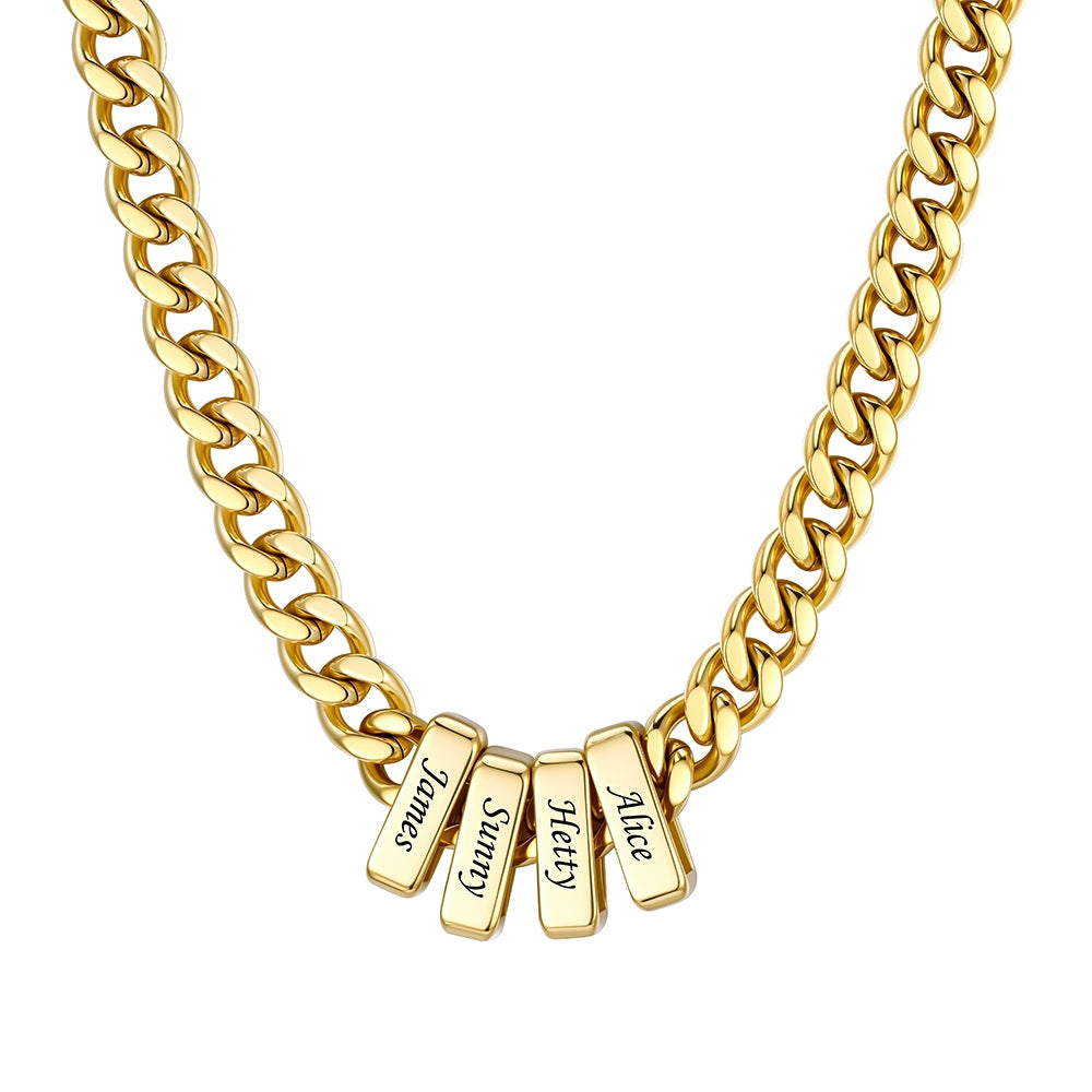 4 Name Cuban Link Necklace Gold 9MM