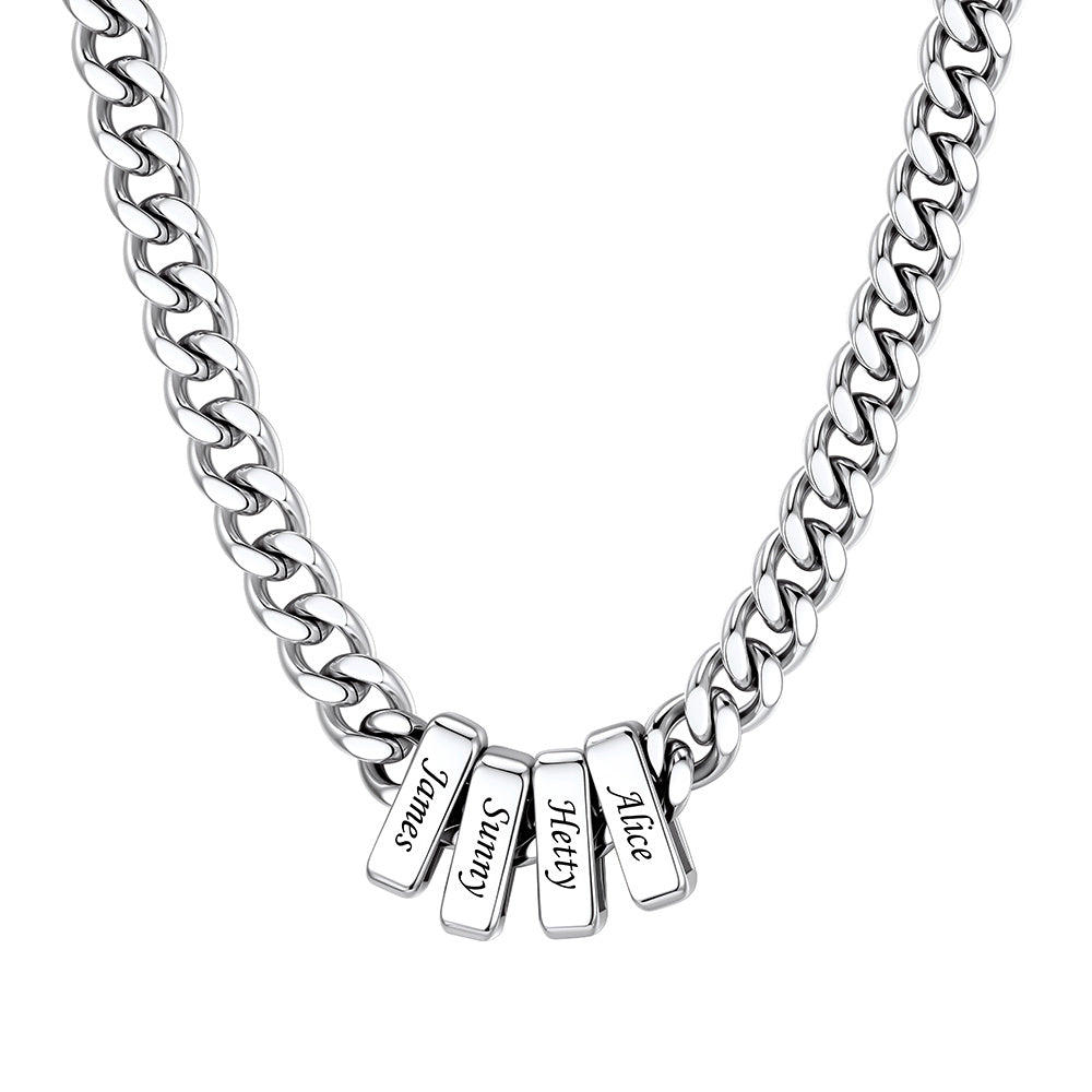 4 Name Cuban Link Necklace Steel 9MM