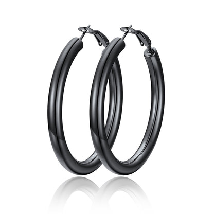 50mm Black hoop earrings on a white background