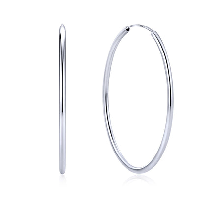 50mm Silver hoop earrings on a white background