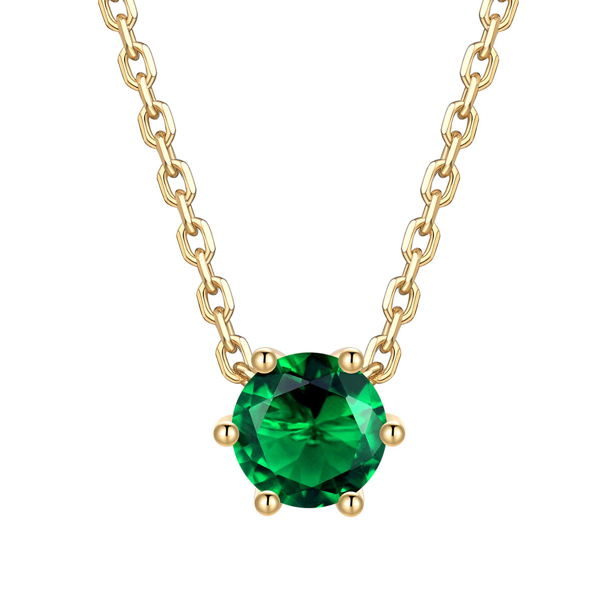 Round Cut May Birthstone Necklace on a white background
