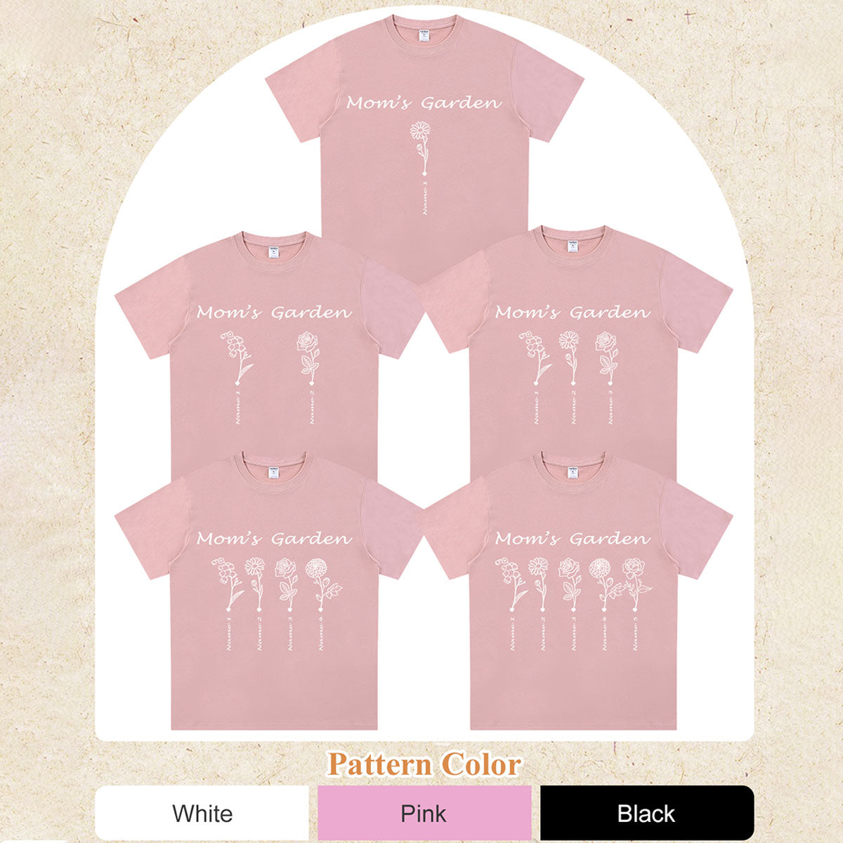 Custom Name Garden Flower T Shirt for Mom 1-5 Names