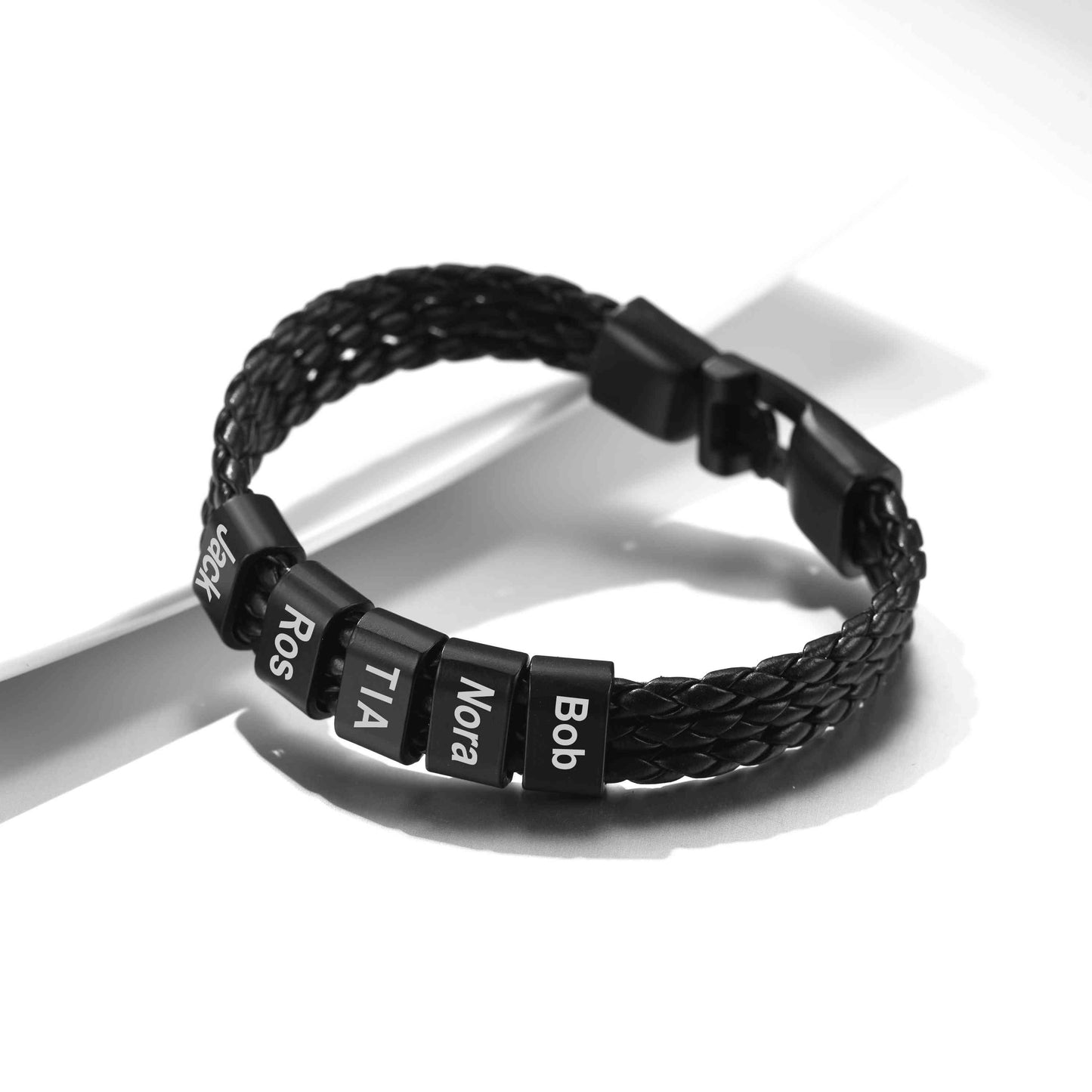 5 Beads Leather Braided Layer Bracelet