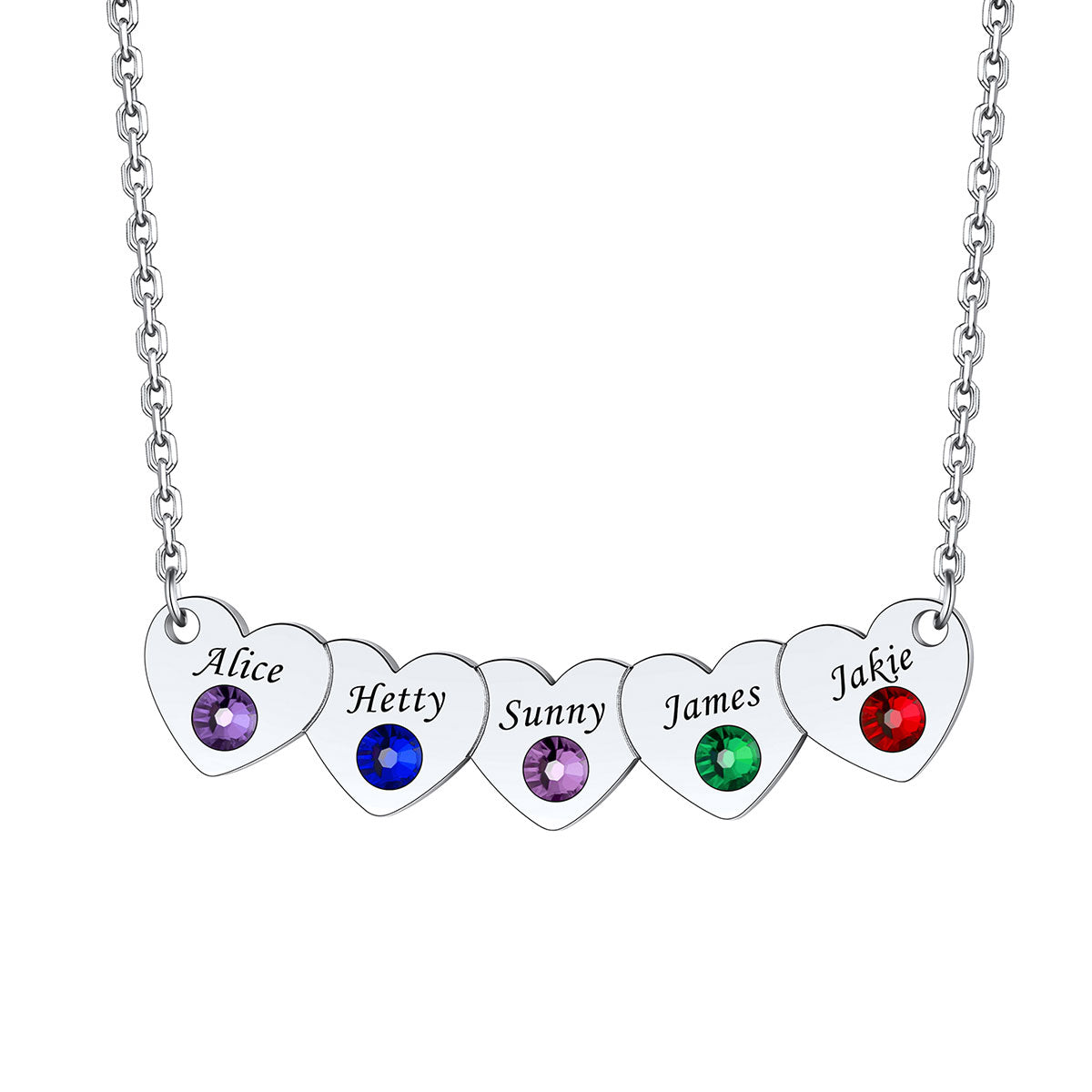 5 Hearts Name Birthstone Necklace