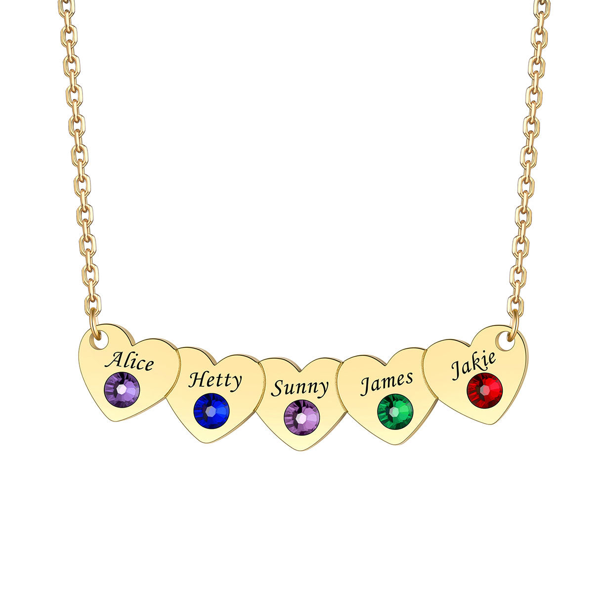  5 Hearts Name Birthstone Necklace Dimension