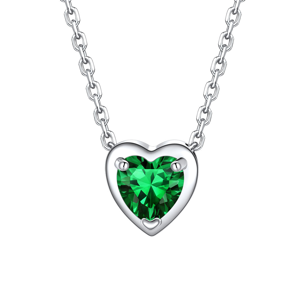 Silver Heart May Birthstone Necklace on a white background