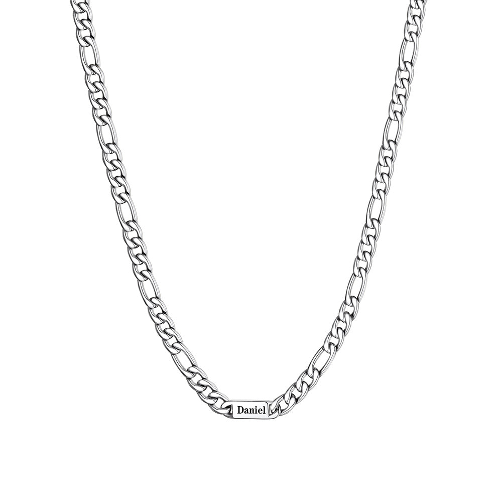 5mm 1 Name Figaro Chain Necklace 