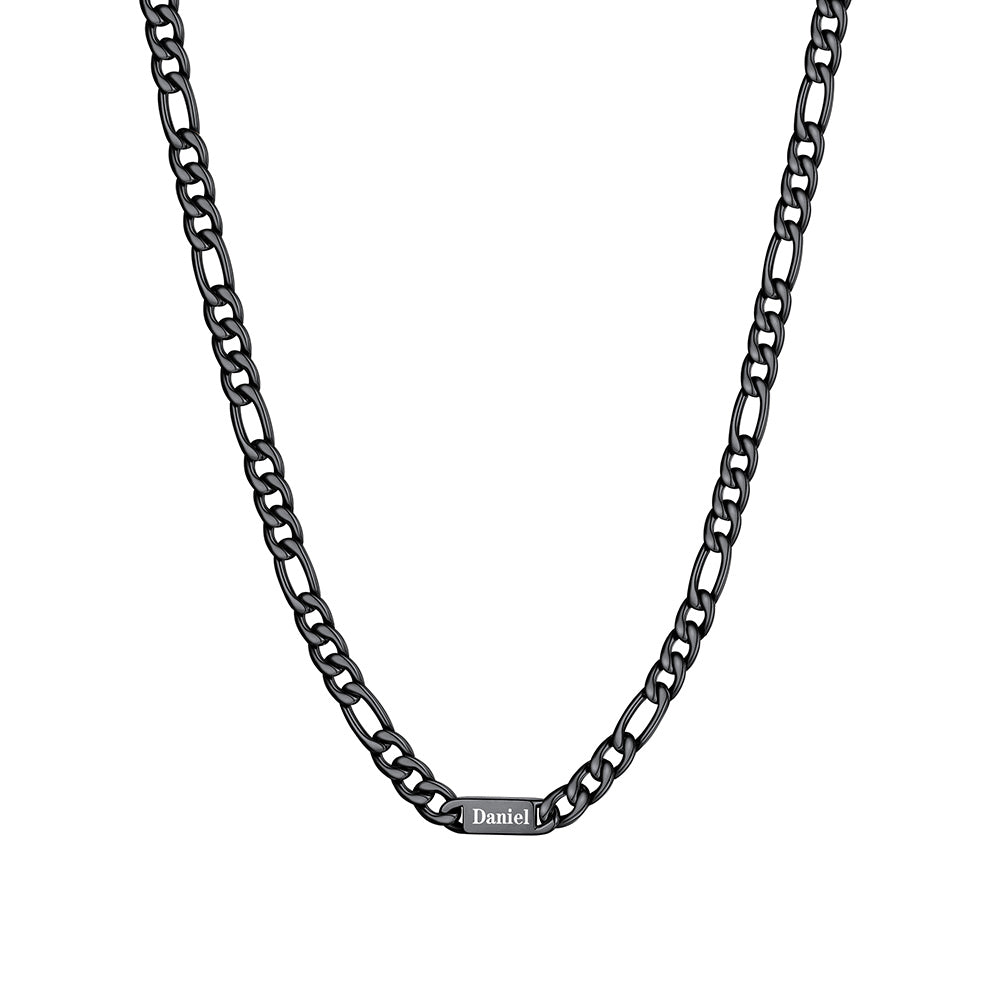 5mm 1 Name Figaro Chain Necklace Black Plated