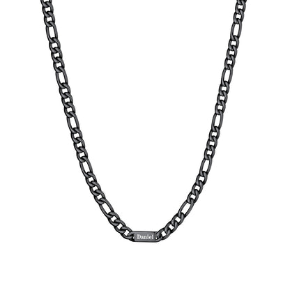 5mm 1 Name Figaro Chain Necklace Black Plated