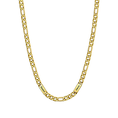 5mm 2 Name Figaro Chain Necklace Gold Plated