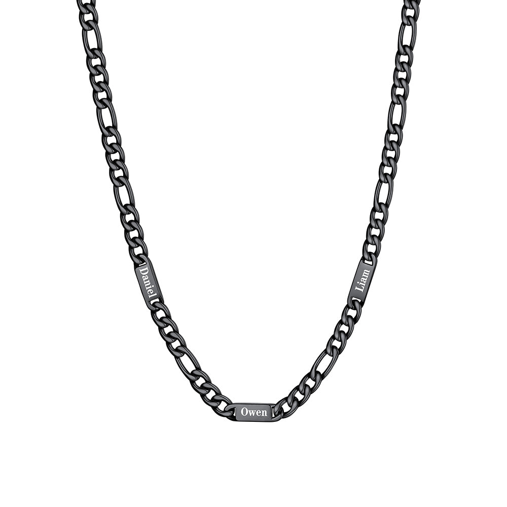 5mm 3 Name Figaro Chain Necklace Black Plated