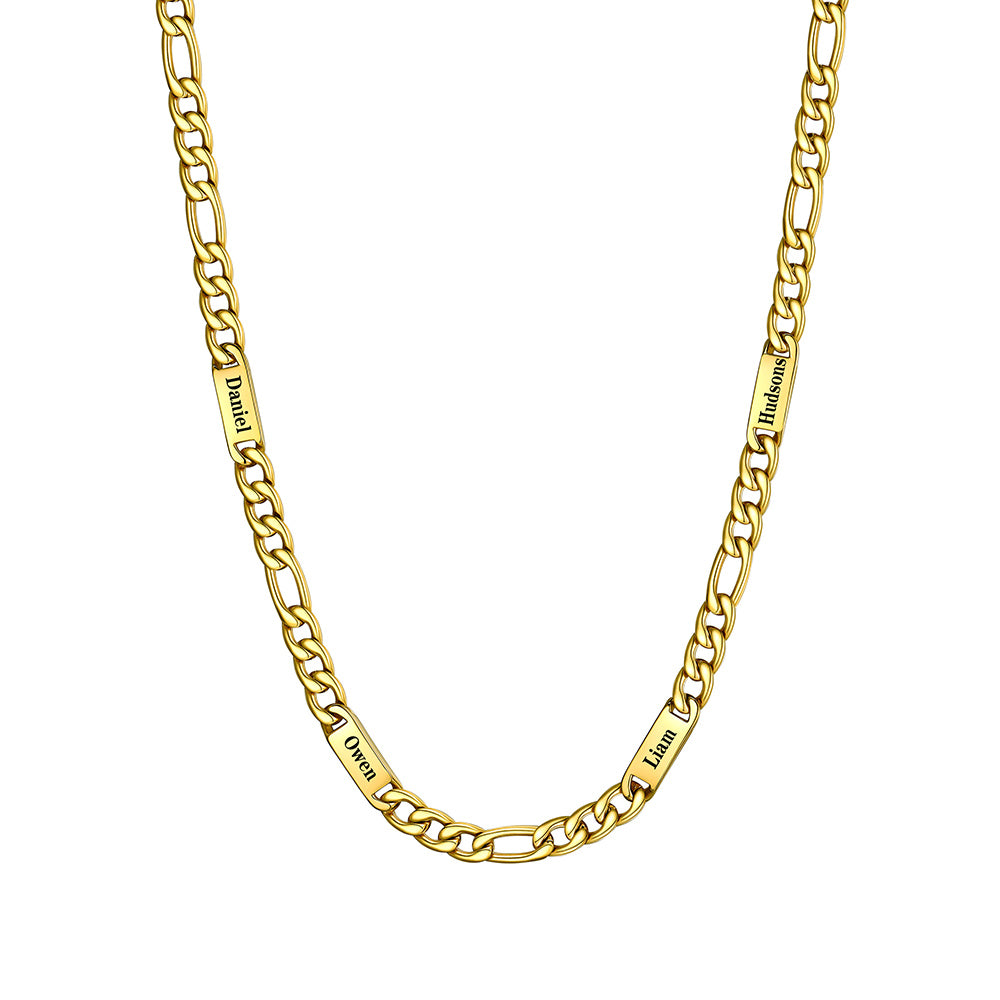 5mm 4 Name Figaro Chain Necklace Gold Plated
