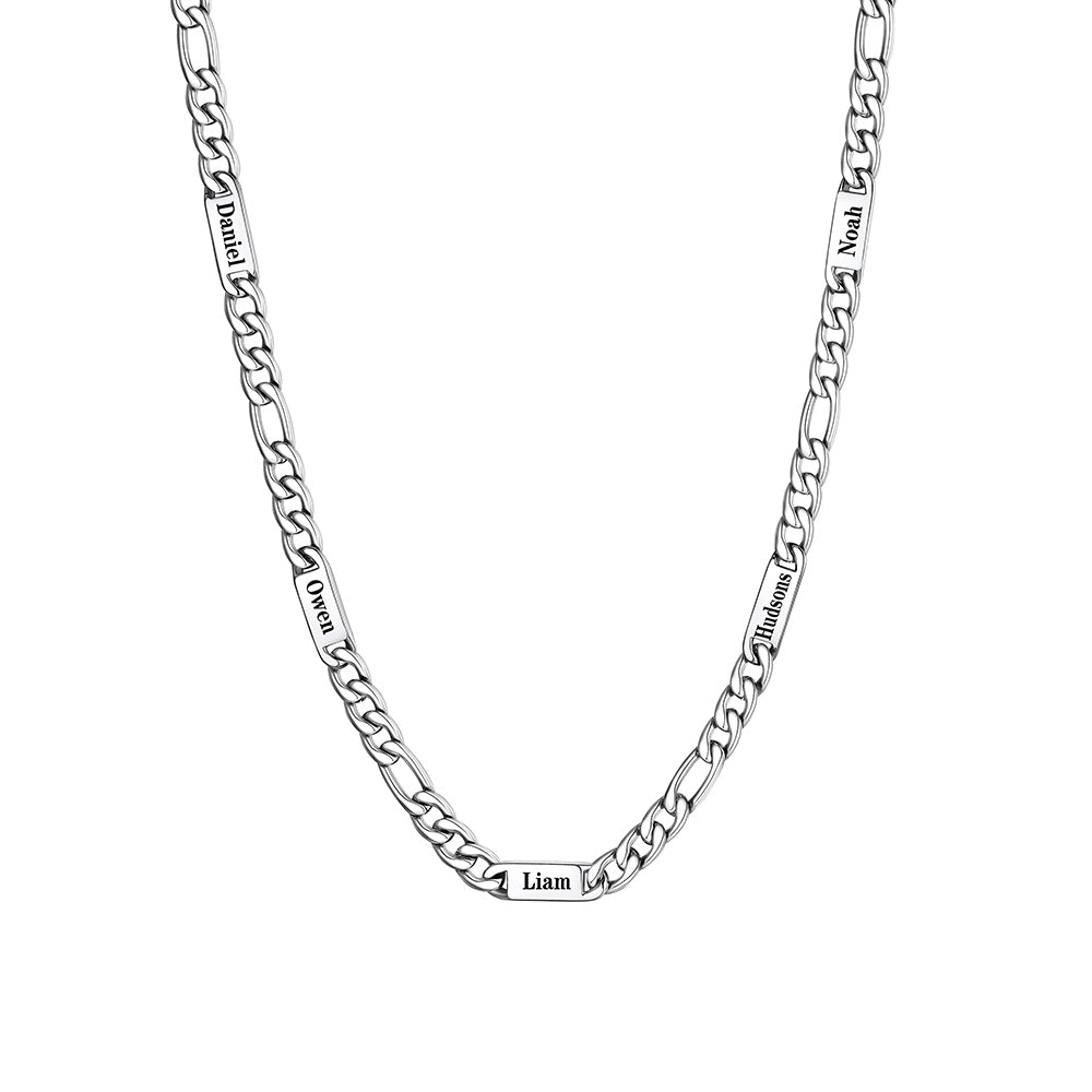 5mm 5 Name Figaro Chain Necklace 