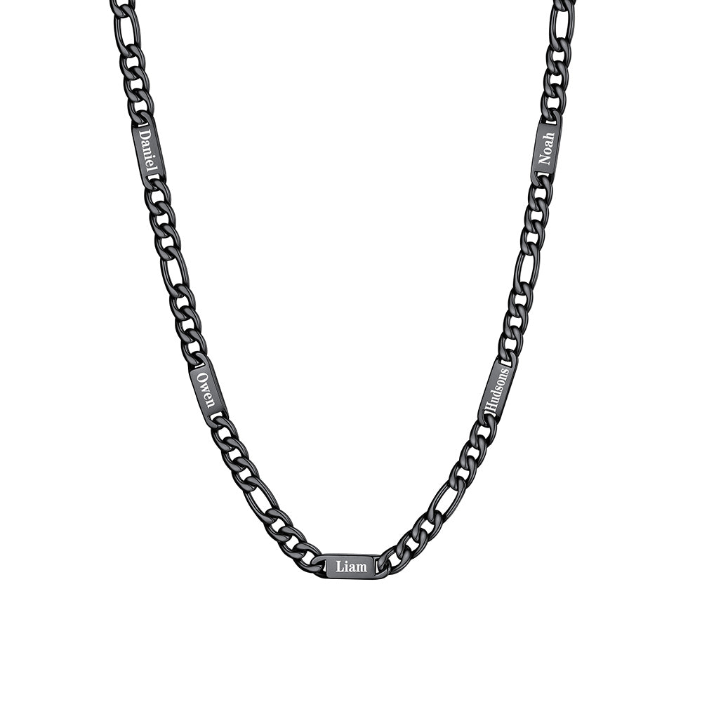 5mm 5 Name Figaro Chain Necklace Black Plated