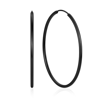 60mm Black Plated hoop earrings on a white background