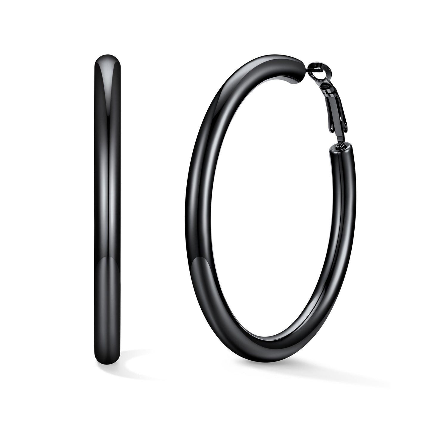 60mm Black hoop earrings on a white background