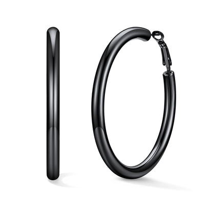 60mm Black hoop earrings on a white background