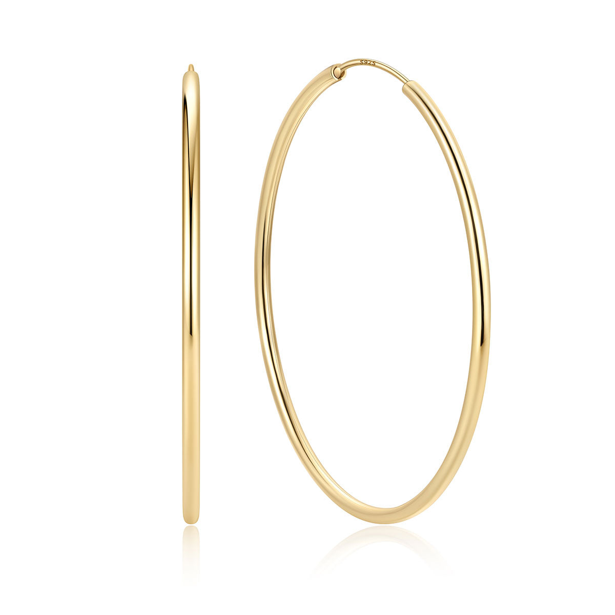 60mm Gold Plated hoop earrings on a white background