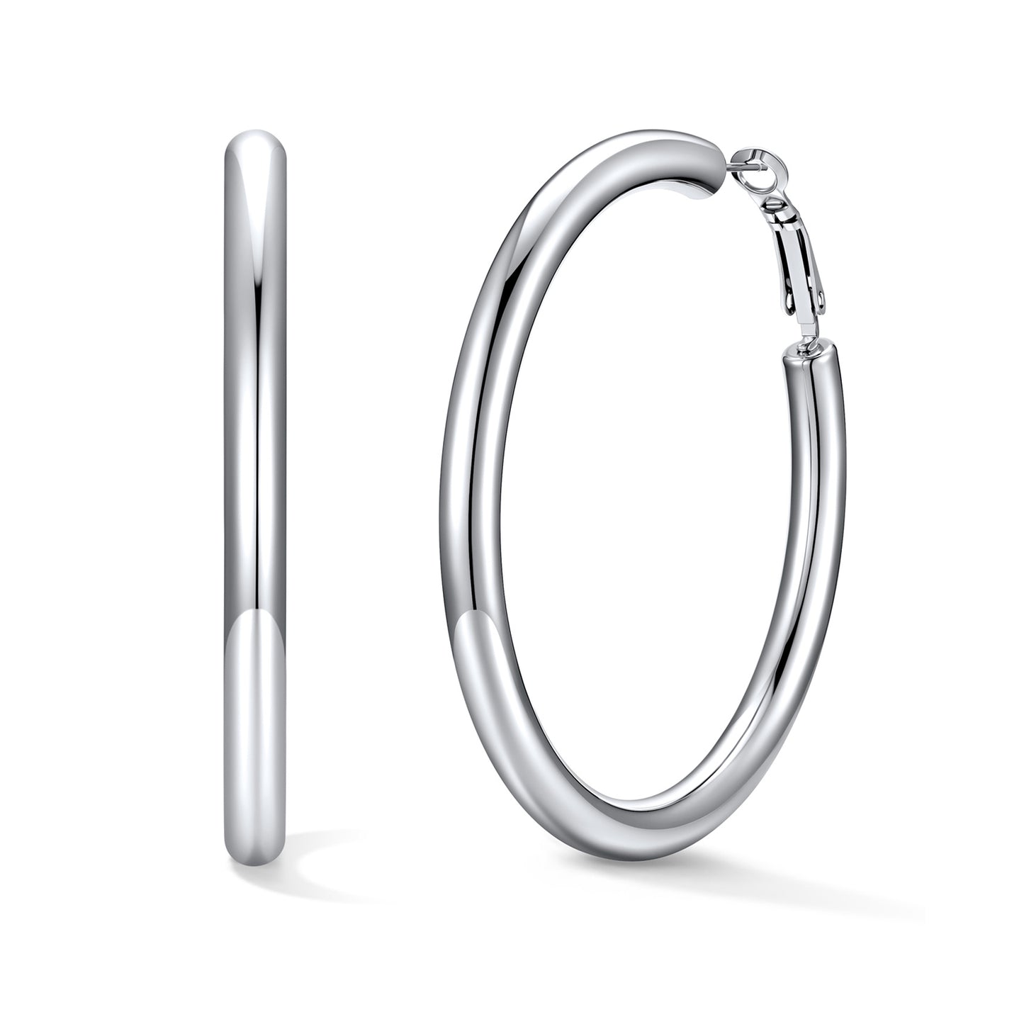 60mm Silver hoop earrings on a white background