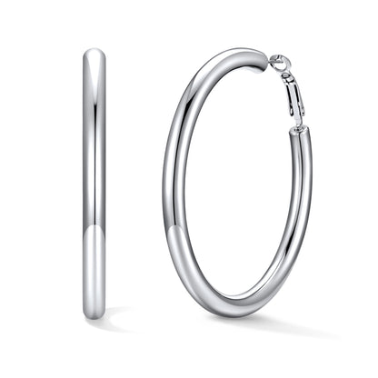 60mm Silver hoop earrings on a white background