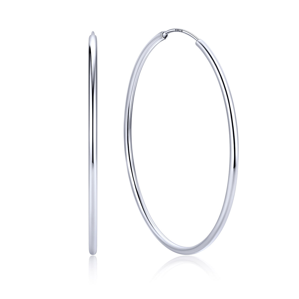 60mm Sterling Silver hoop earrings on a white background