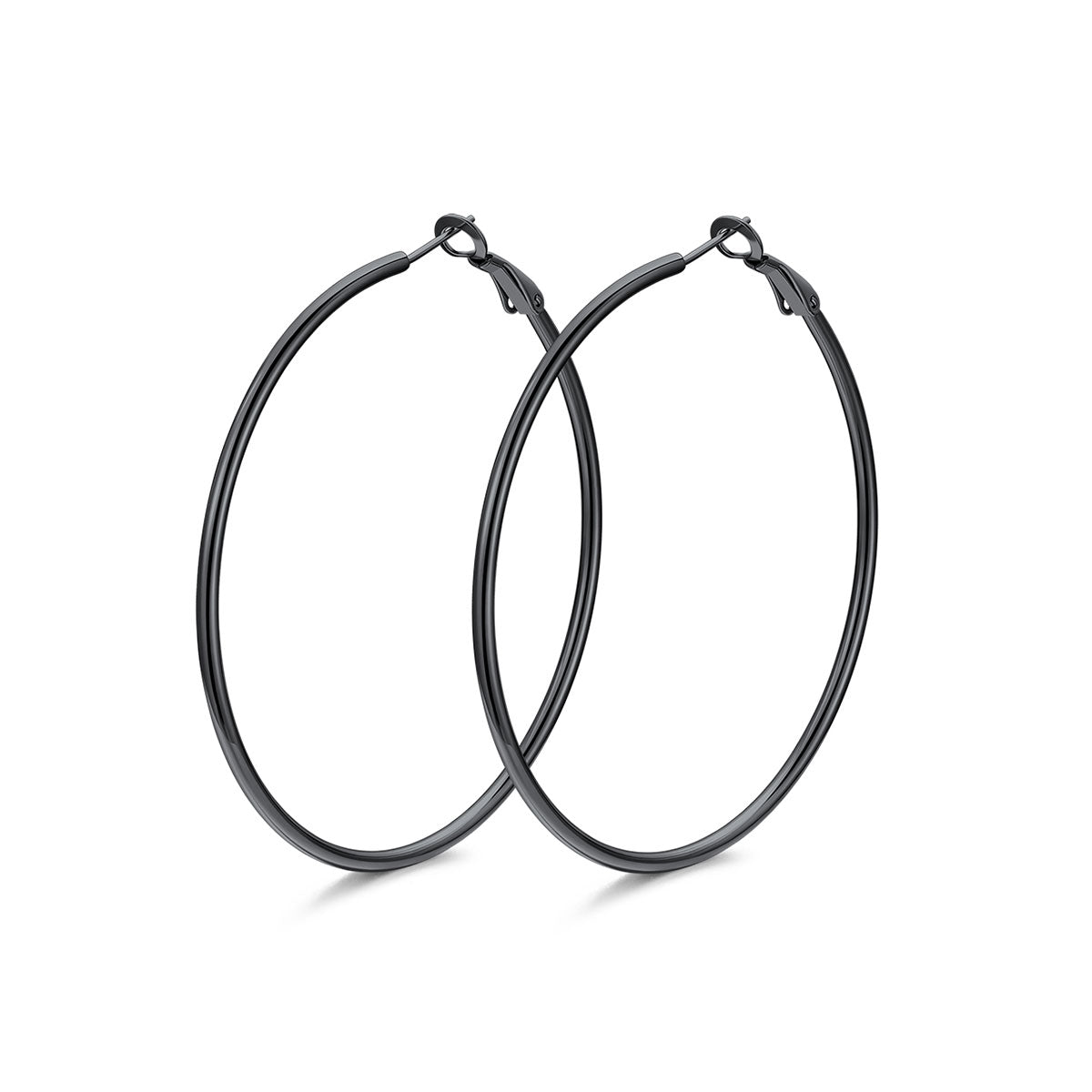 60mm black Classic Statement Hoop Earrings for Women on a white background