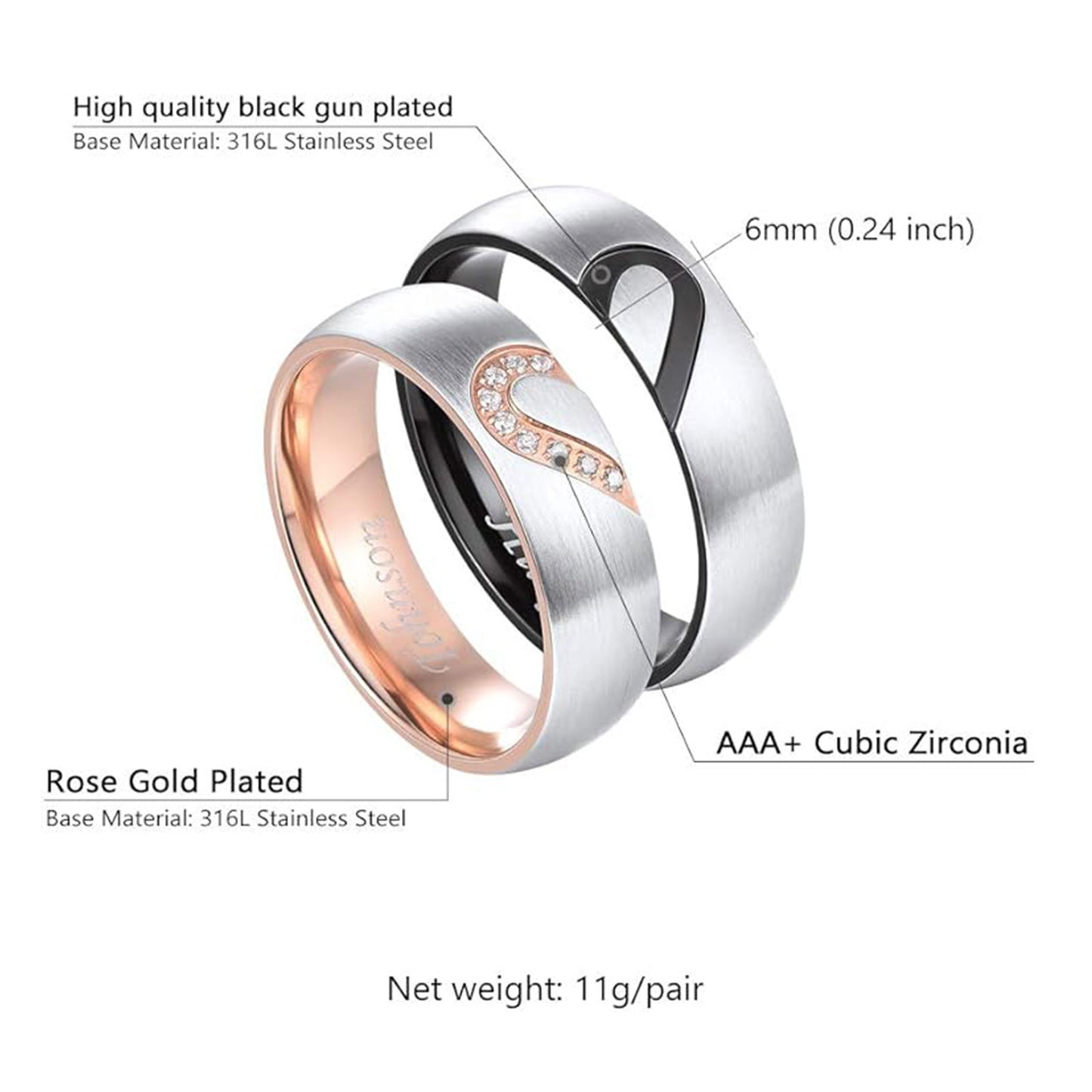 Personalized Heart Matching Promise Rings for Couple