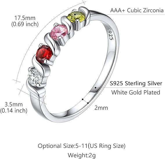 Personalized Sterling Silver Birthstone Ring 1-5 Birthstone