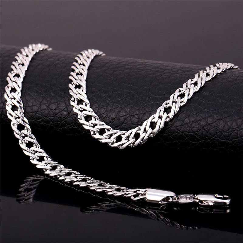 6MM Chain Link Necklace in white gold plated