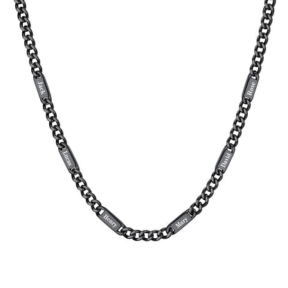 6 Name Cuban Chain Necklace Black Plated 