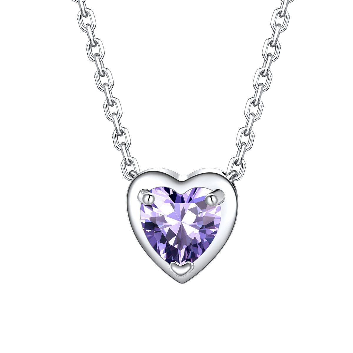 Silver Heart June Birthstone Necklace on a white background