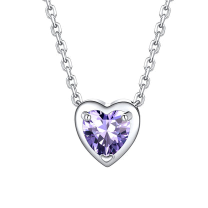 Silver Heart June Birthstone Necklace on a white background