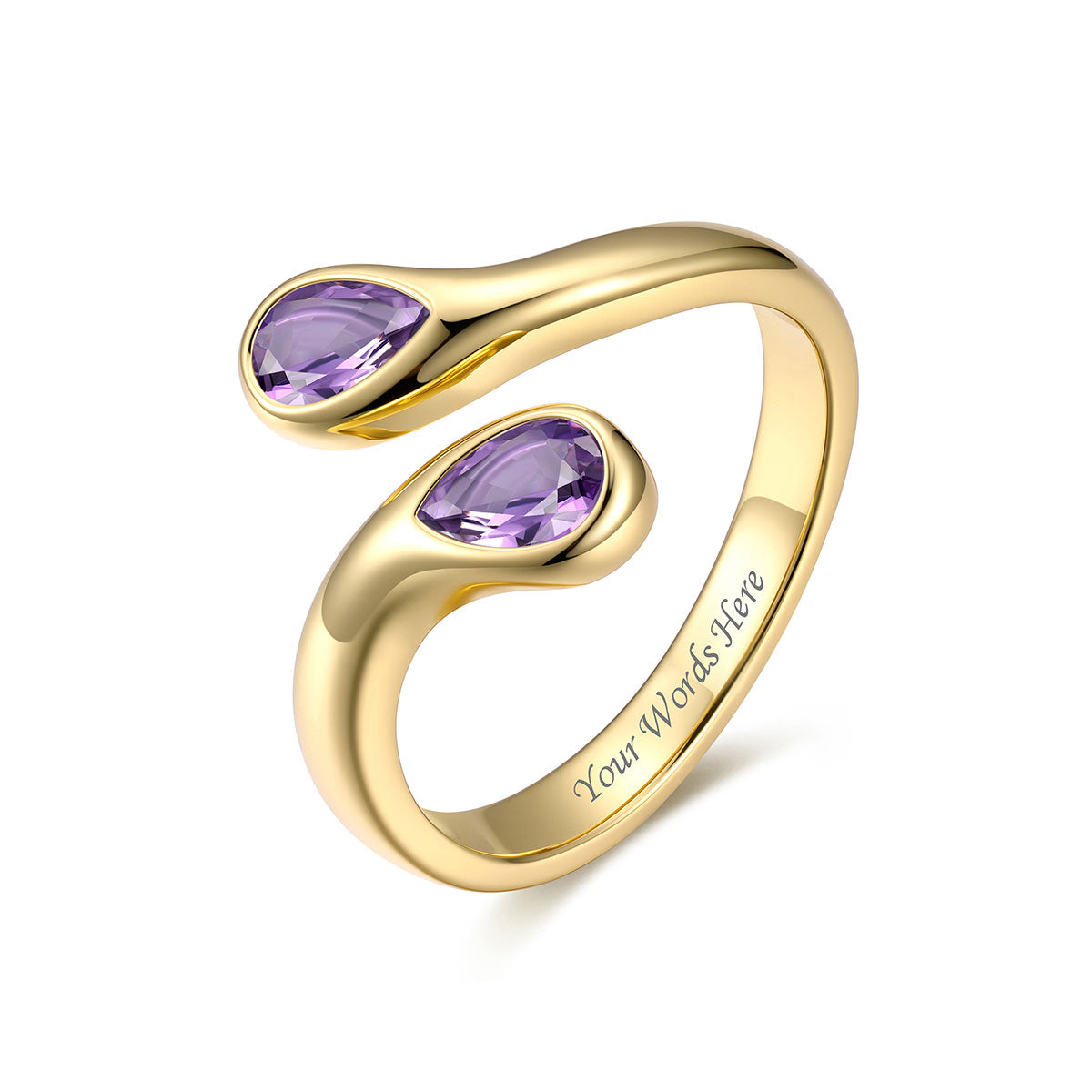 Gold Plated Teardrop June Birthstone Adjustable Ring on a white background